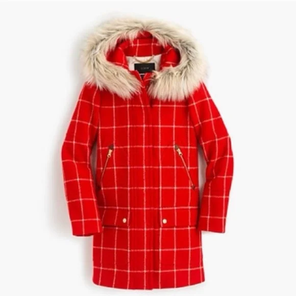 J. Crew Chateau Parka Plaid Windowpane Check 100% Wool Hooded Coat - Picture 3 of 12